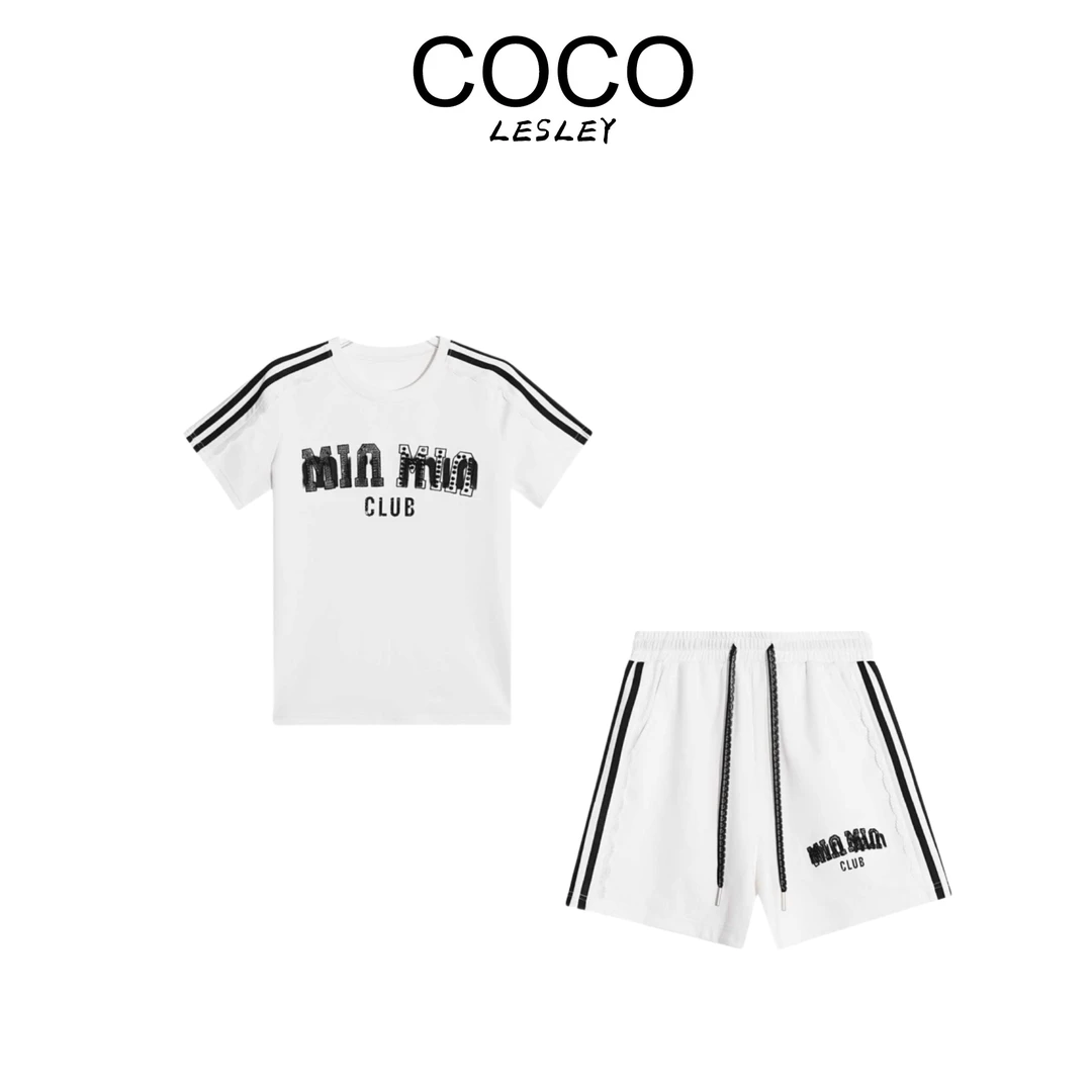 【COCO LESLEY】秘鲁棉字母短袖+条纹短裤运动风套装msl544