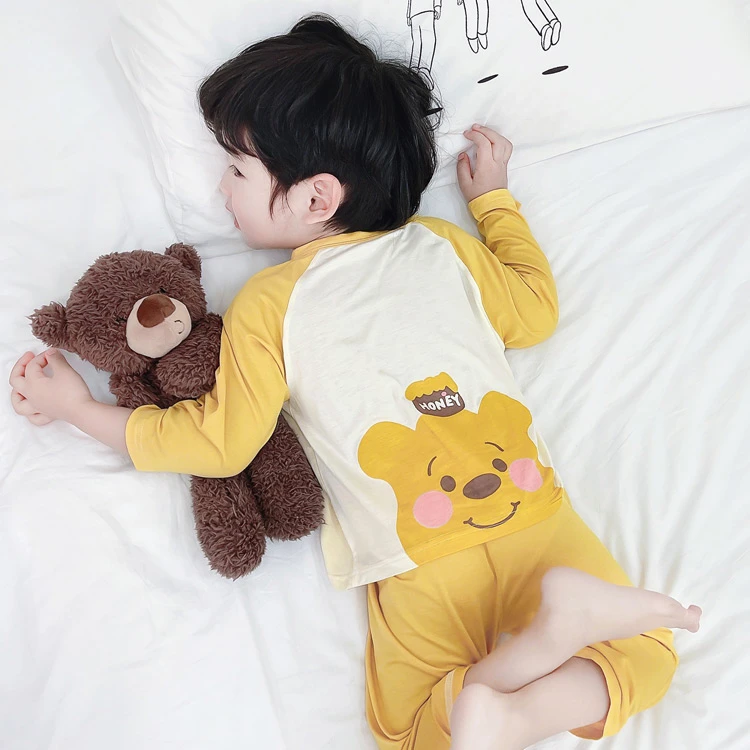 2025夏款小童宝宝莫代尔家居服套装卡通贴身舒适空调服长袖小孩