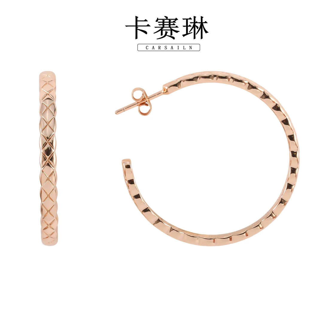 卡赛琳carsailn/ 镀K金 925银针 CNC精工 菱格气质耳钉  5026