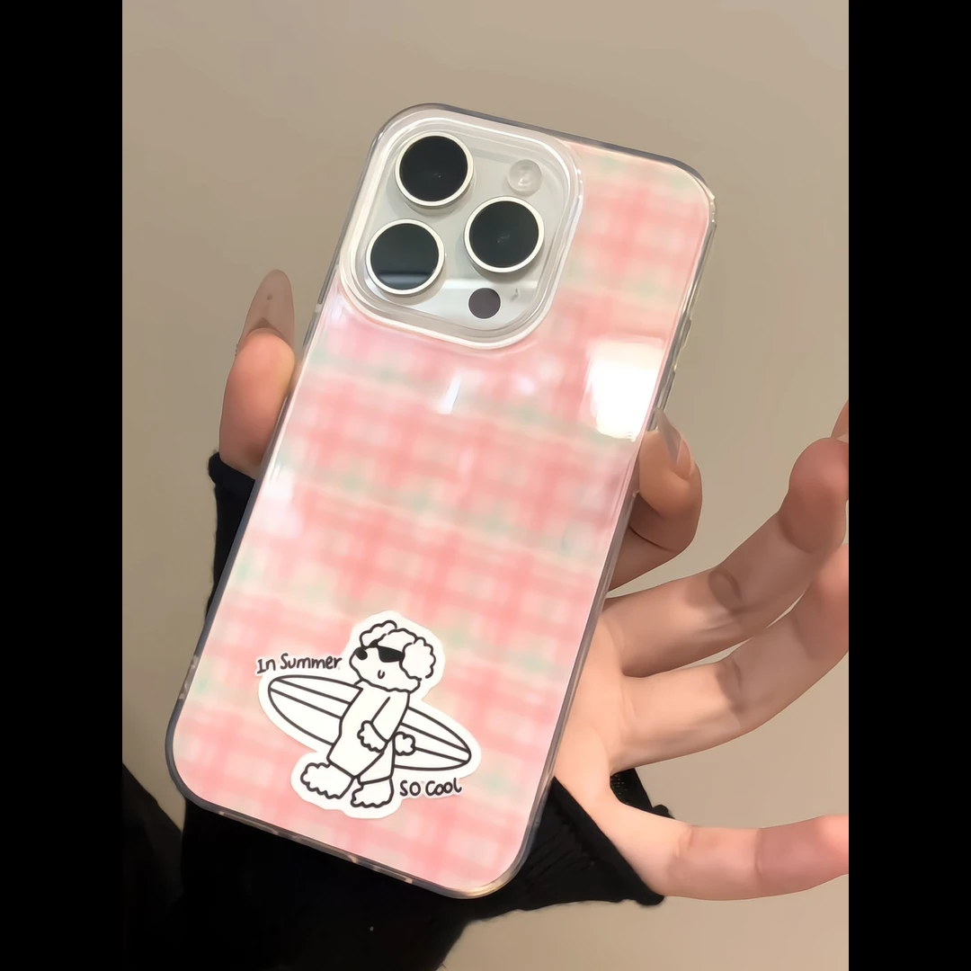 果冻壳IMD线条冲浪板墨镜小狗适用于iPhone16promax苹果15p手机壳