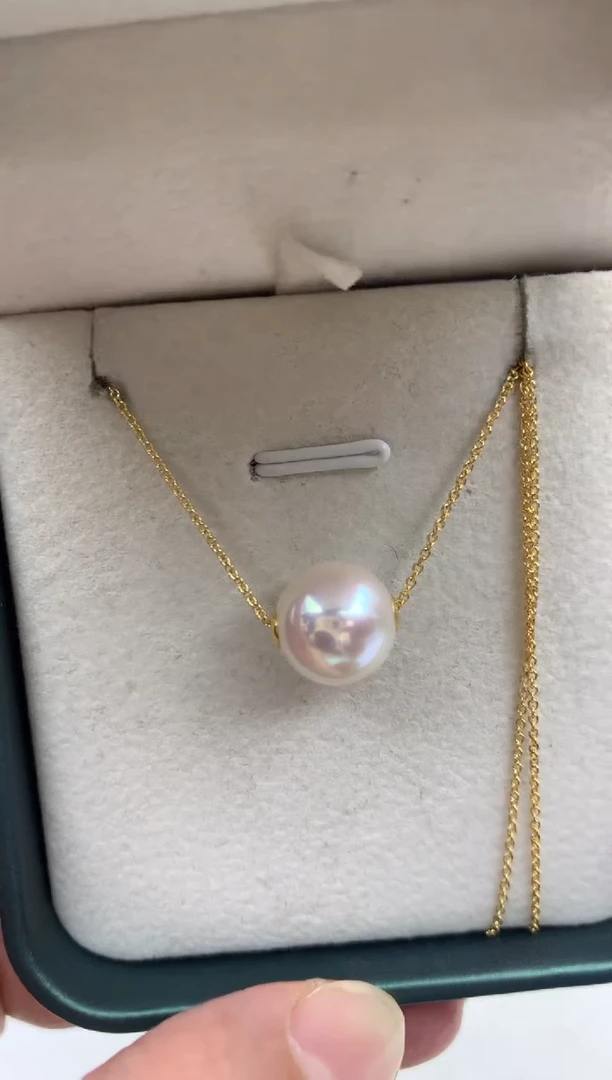 18K金镶嵌ff淡水珍珠白珠吊坠(赠链）11~12mm