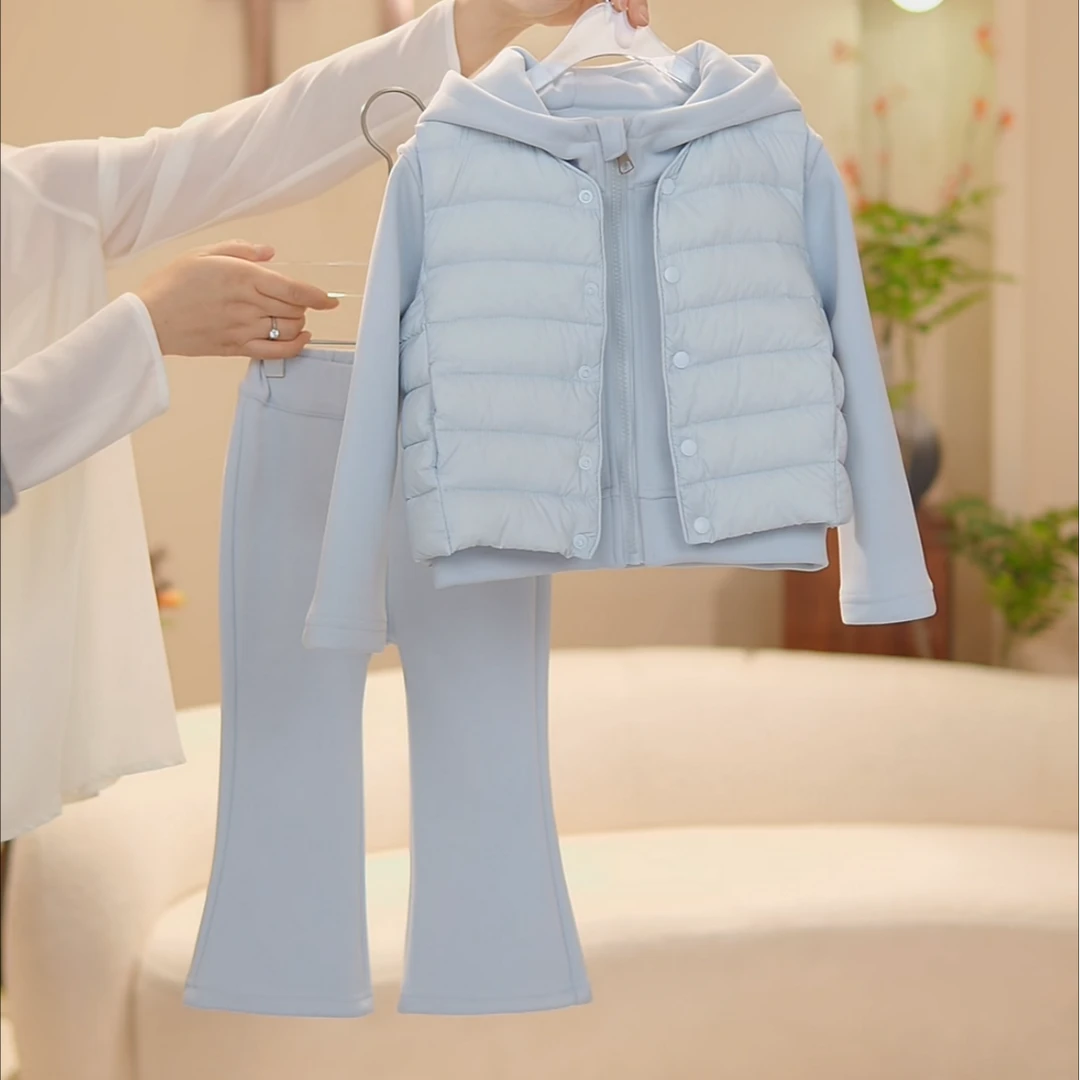 2025秋季新款女童洋气韩版套装纯色春秋气质阔腿套装连帽