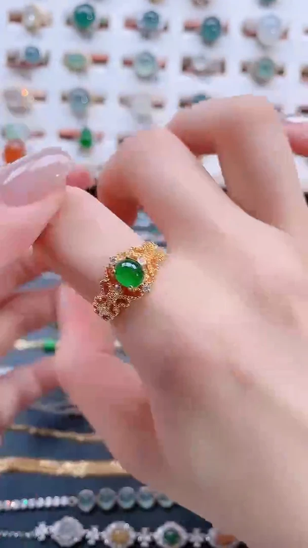 银S925镶嵌戒指翡翠天然翡翠