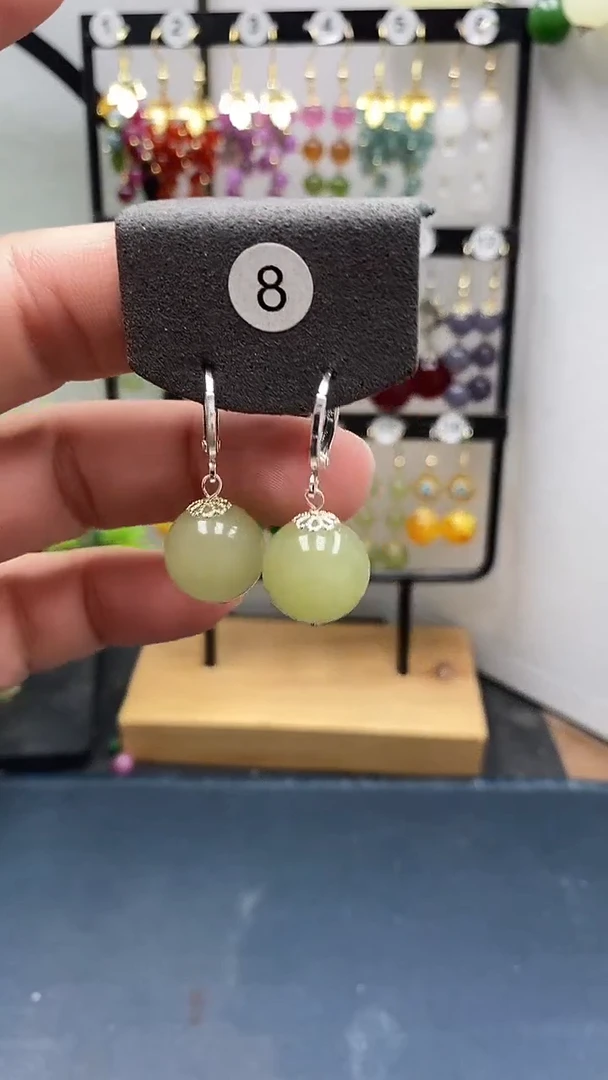 银S925镶嵌和田玉耳饰尺寸14mm耳扣