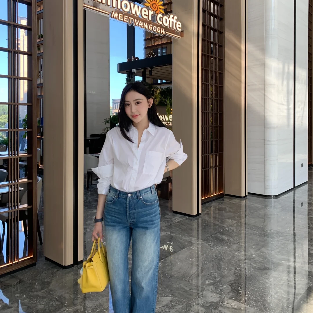 「牛仔计划」AKIZHANG休闲显瘦显高高级百搭直筒设计感开叉牛仔裤