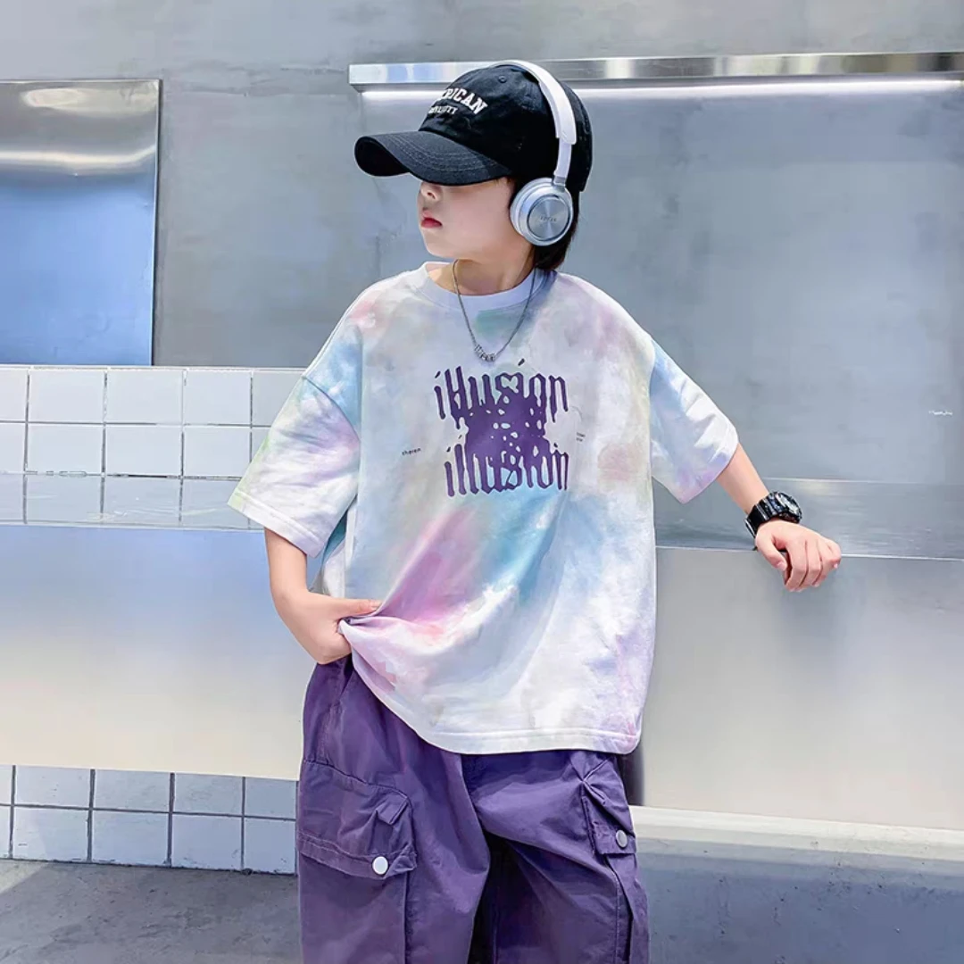 纯棉夏季宽松印花个性帅气休闲时尚男宝女宝半袖