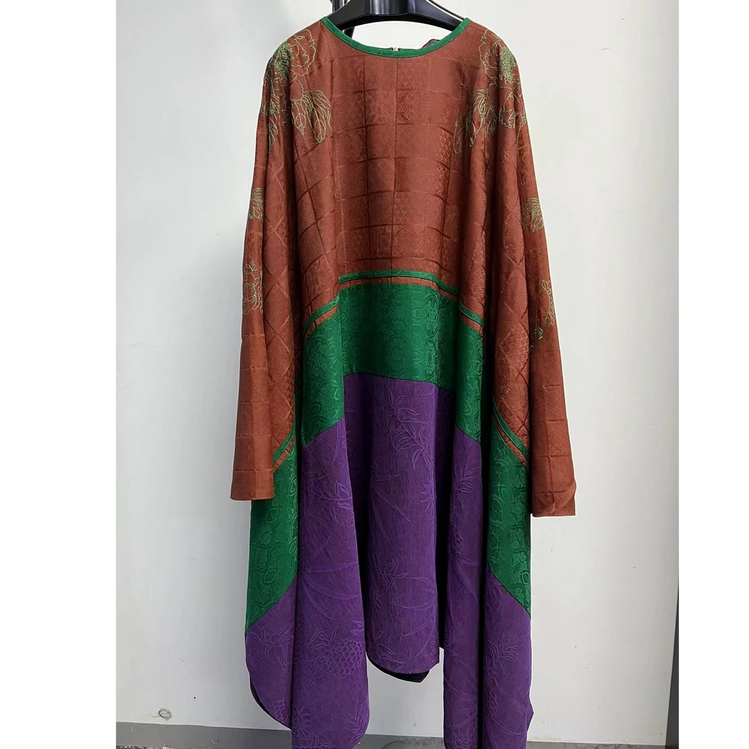 娑尔拼接刺绣红云纱连衣裙-01202-01204