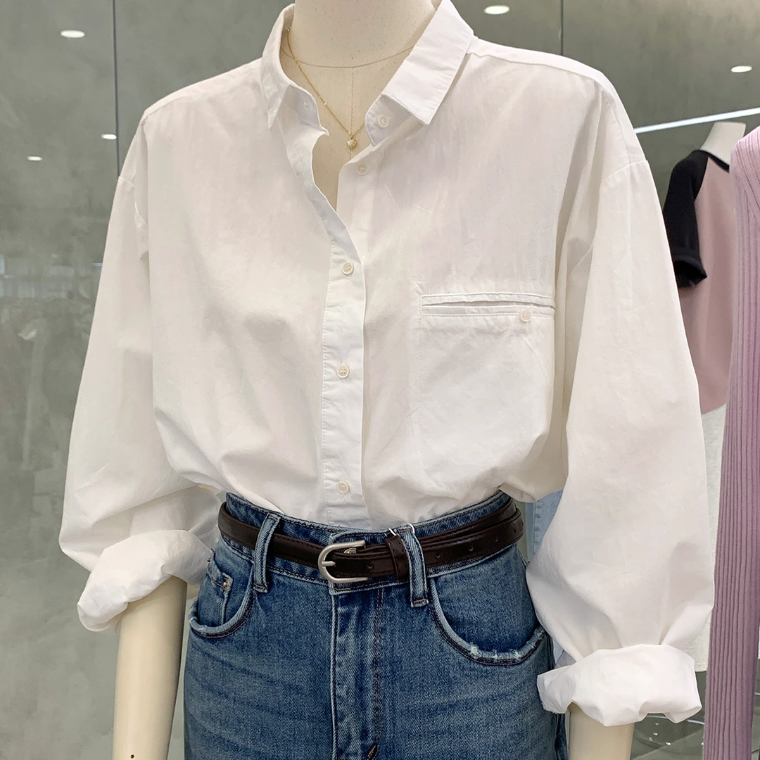 【杭州好货 】韩系白色长袖衬衫女上衣高级设计感小众衬衣外套春秋
