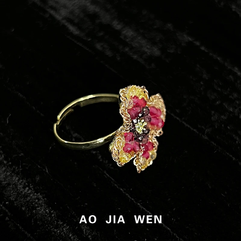 合金玻璃戒指 【佳文定制】梅花戒指圈口可调节饰品