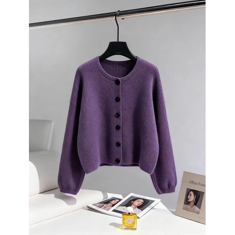 2025秋季新款独特漂亮显瘦时尚气质紫色韵味慵懒毛衣针织衫女爆款