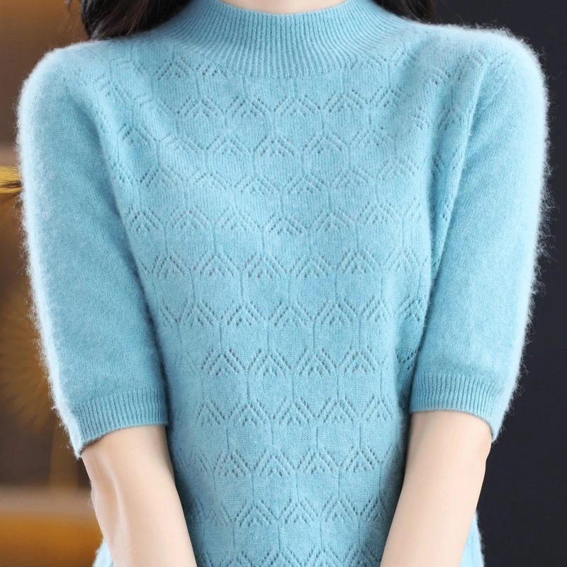 【100%超细羊毛】100%纯羊毛一线成衣半高上衣D158