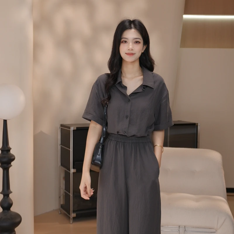 Basic House/百家好CSM2025夏季新款休闲百搭套装短袖显瘦气质