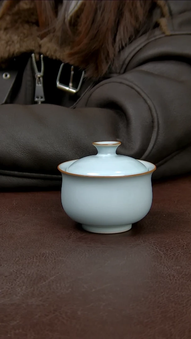 一级天青新品二才盖碗 礼盒