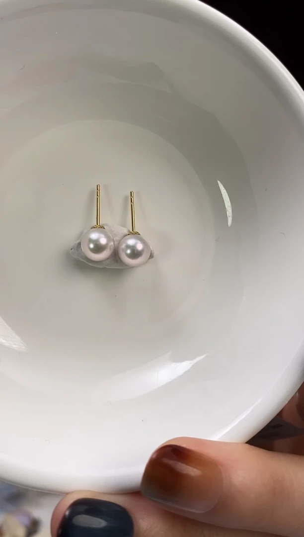 18K金镶嵌耳饰海水珍珠Akoya海水珍珠耳饰7-7.5