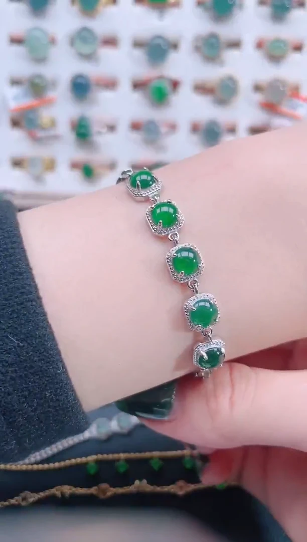 银S925镶嵌手链翡翠天然翡翠
