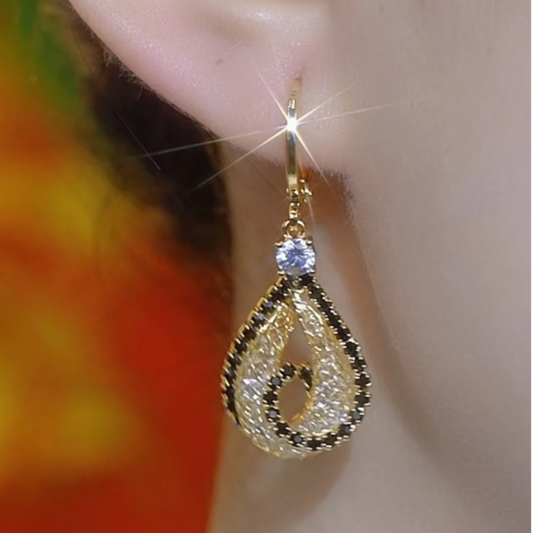 铜合金合成锆石耳饰 「星纱水滴」高级感网红气质时尚轻奢百搭耳环