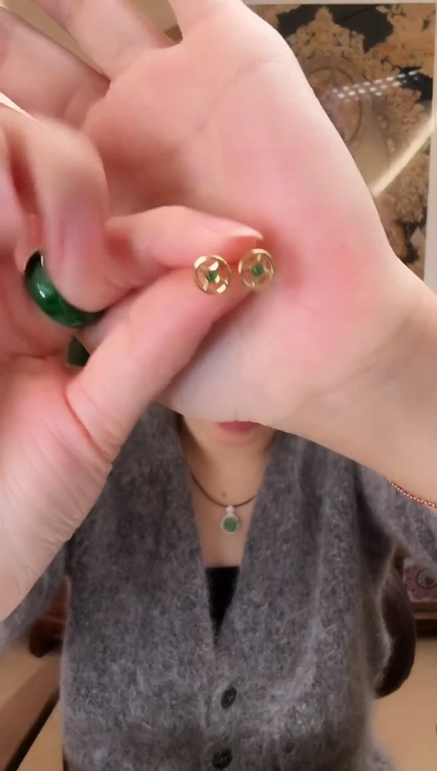 银S925镶嵌翡翠耳饰耳饰