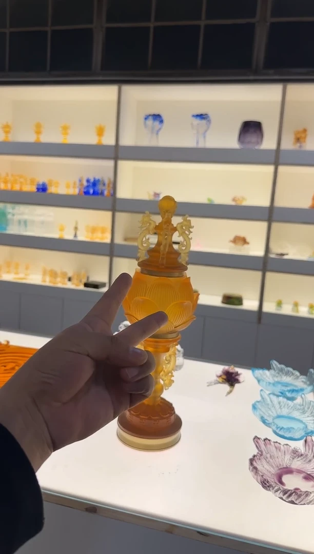 手工艺品琉璃用****3莲花灯一对