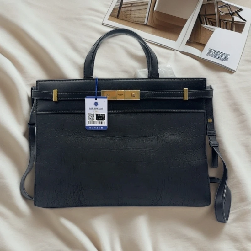 95新 YSL/圣罗兰 黑色鳄压手提单肩包 1604 4130