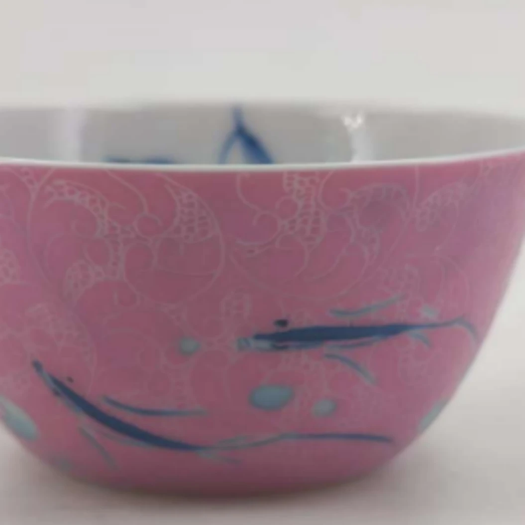 【景德】镇窑 桃红扒花荷花鸡缸杯 陶瓷 zy0536