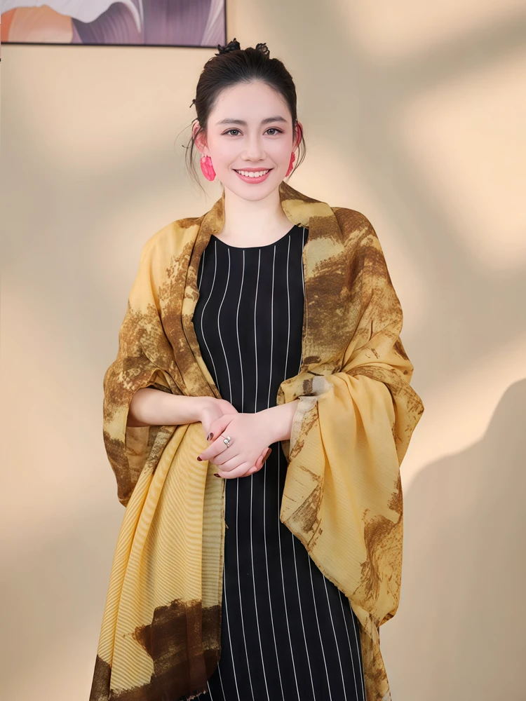 国潮风羊绒羊毛混纺大围巾空调房保暖披肩旅游度假斗篷披肩