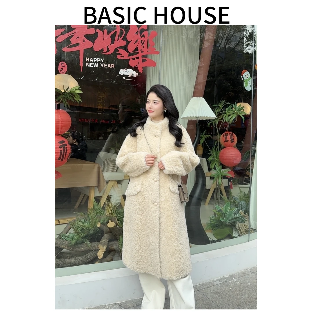Basic House/百家好新款羊毛立领冬季外套高端百搭时尚长款大衣A