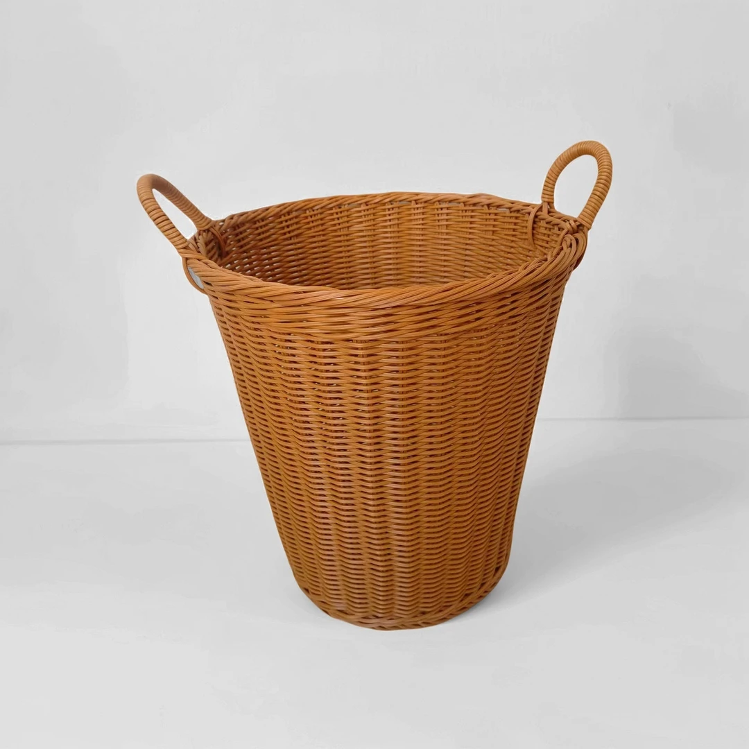 B5棕色圆形手工酒店家用大容量浴室藤编洗衣篓玩具桶脏衣篓40*40
