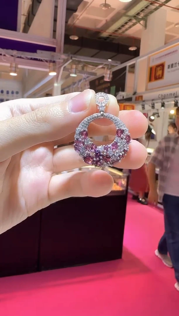 颈饰银S925镶嵌石榴石25mm吊坠