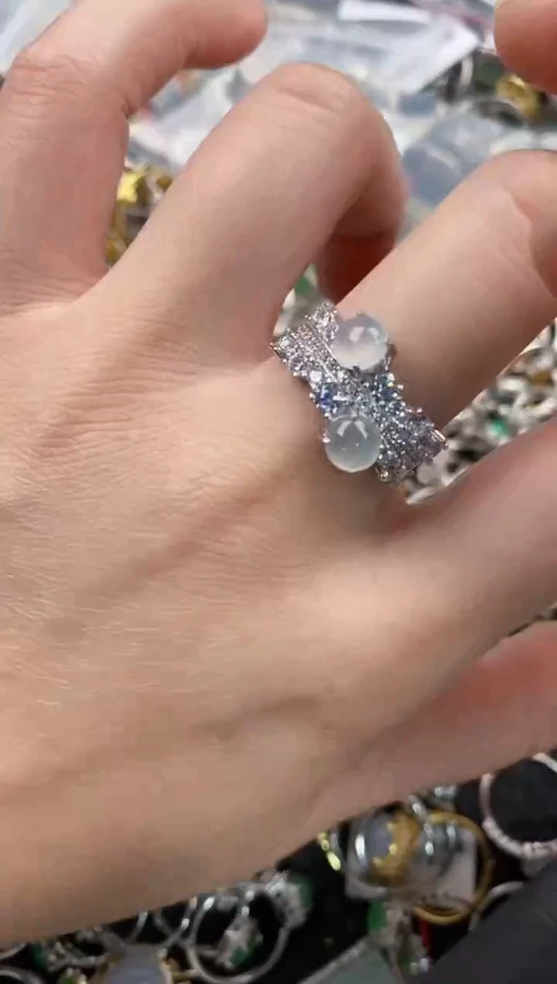 银S925镶嵌戒指翡翠444   9