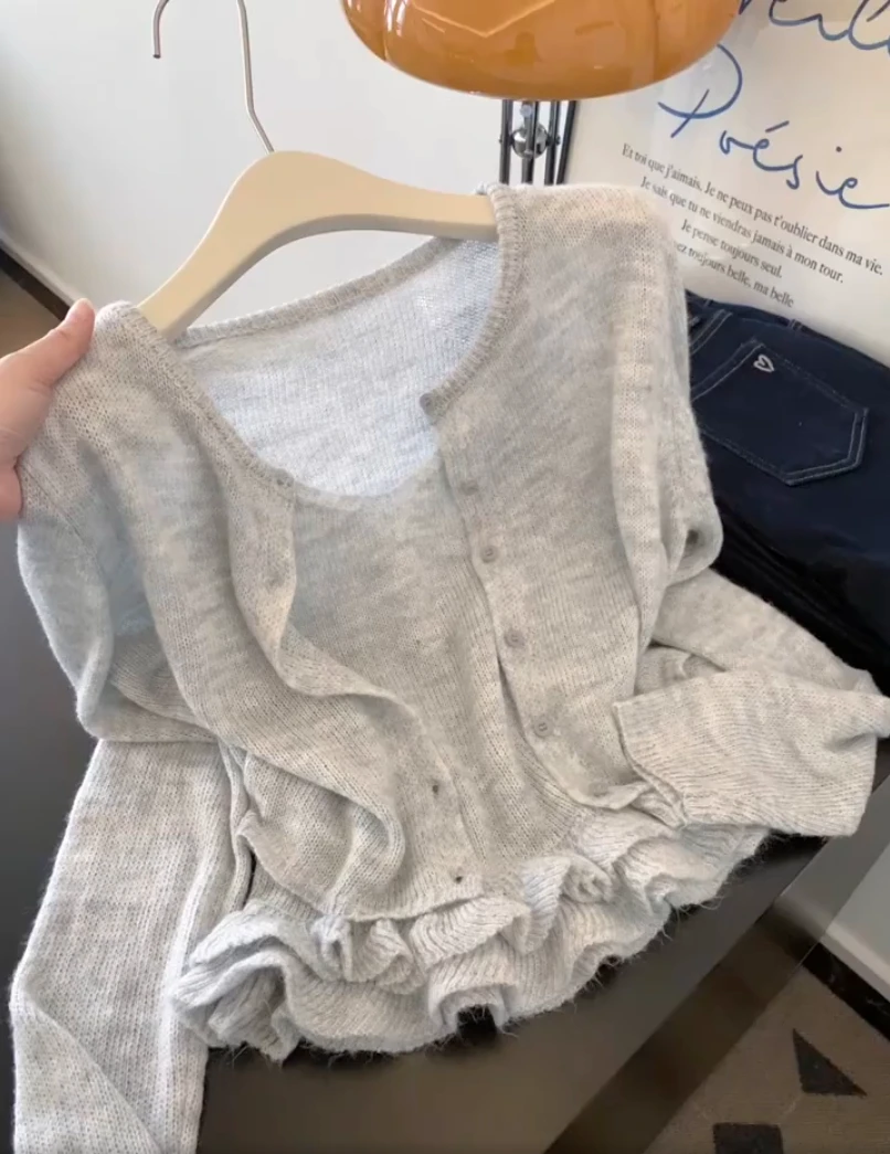 韩版花边针织背心开衫女2025秋季新款休闲小众短款时尚百搭上衣