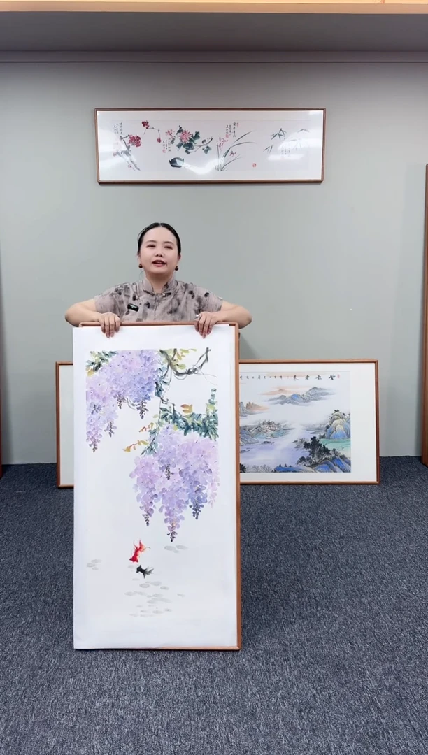 国画紫藤120*60手绘作品