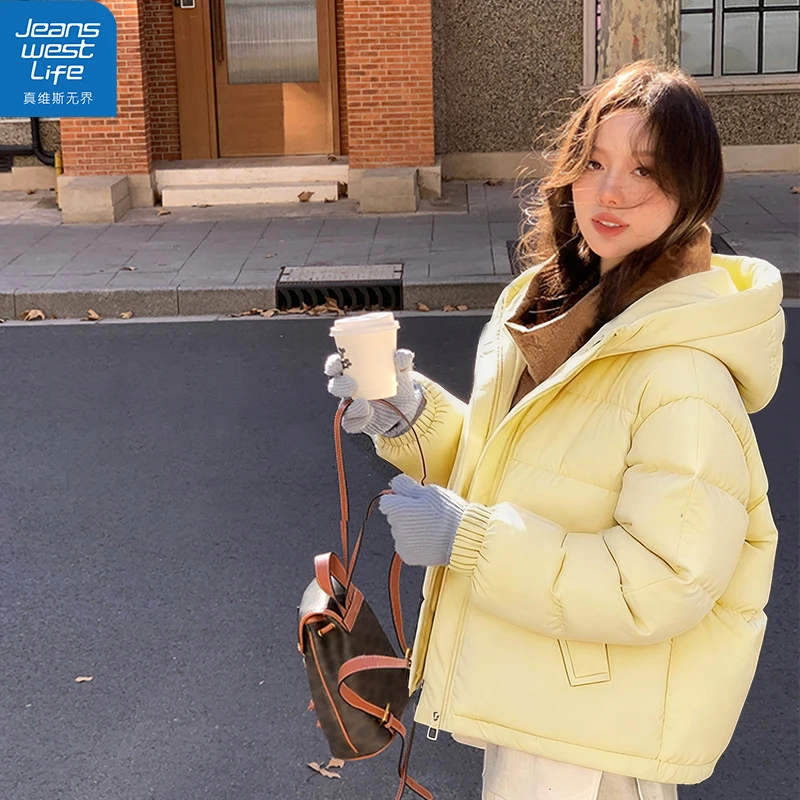 真维斯无界女连帽短羽绒服冬季轻便显瘦通勤休闲温柔高级利落外套