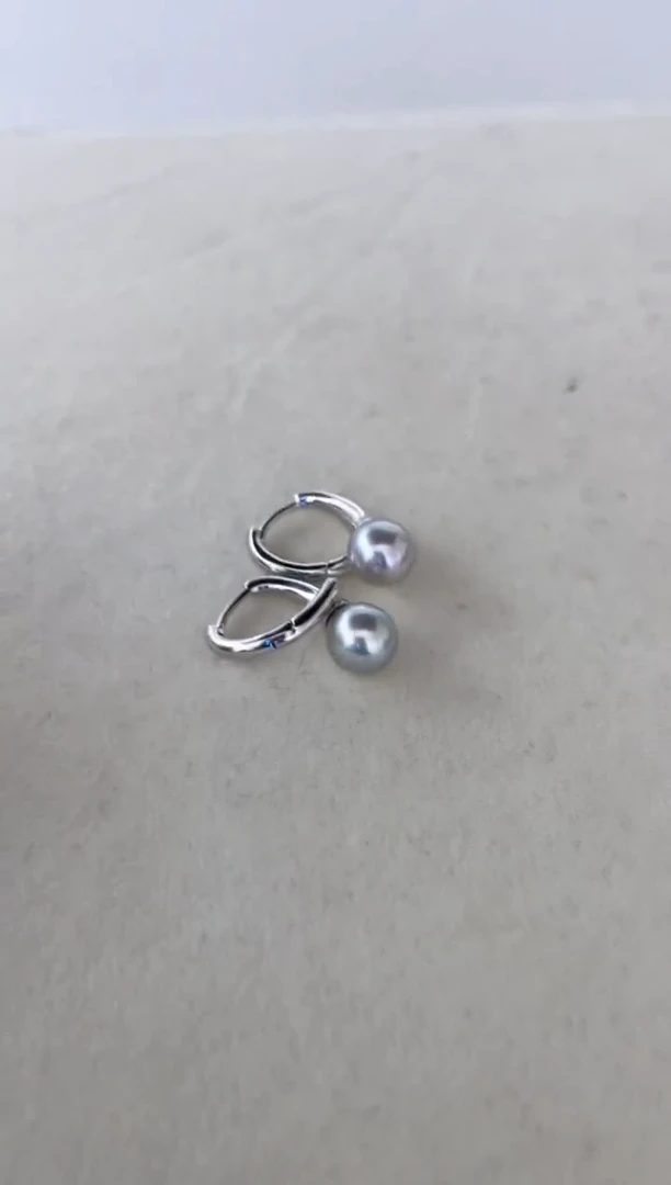 银S925镶嵌海水珍珠耳饰耳扣7-8