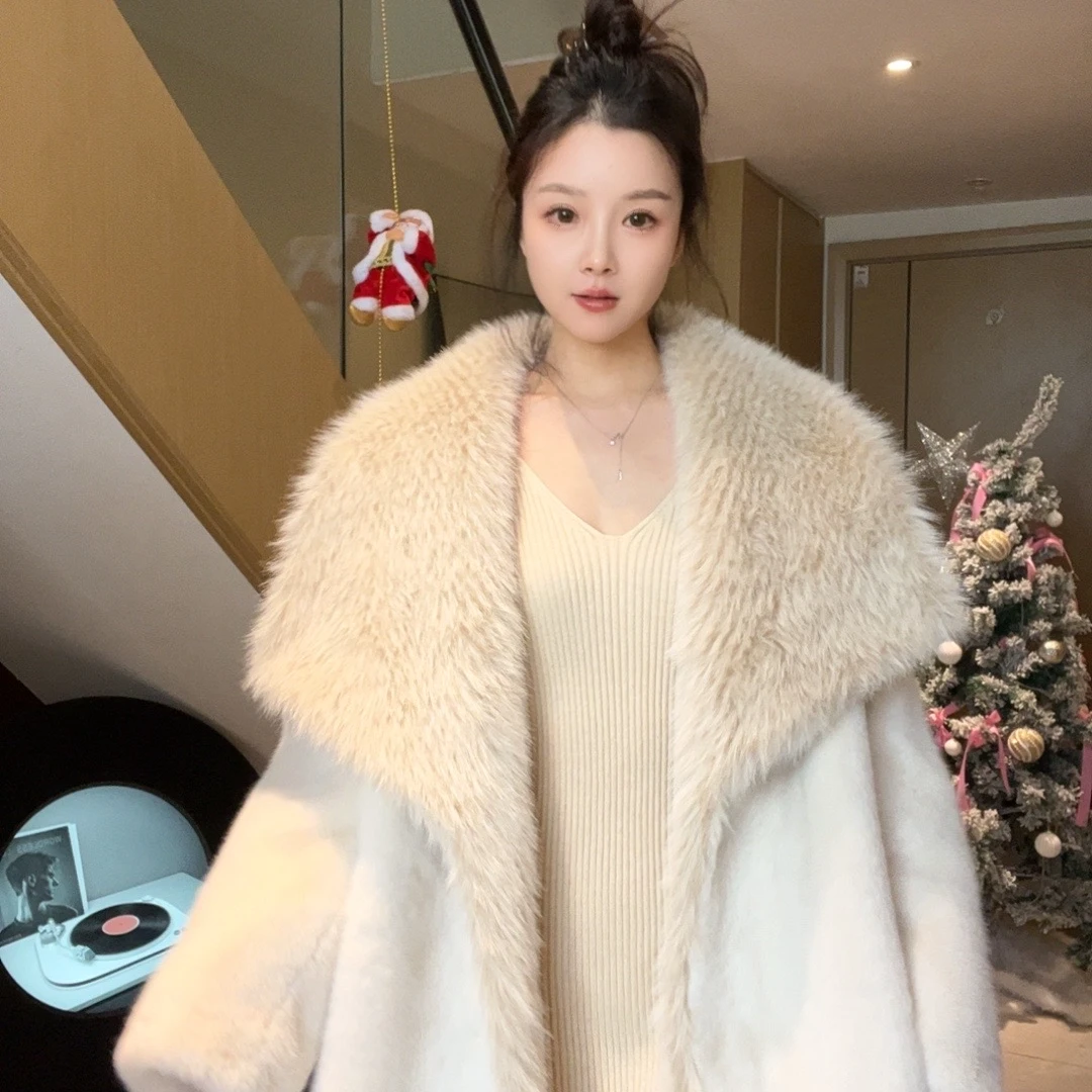 【橙大美丽】新款时尚百搭毛毛大翻领气质保暖显瘦女装外套