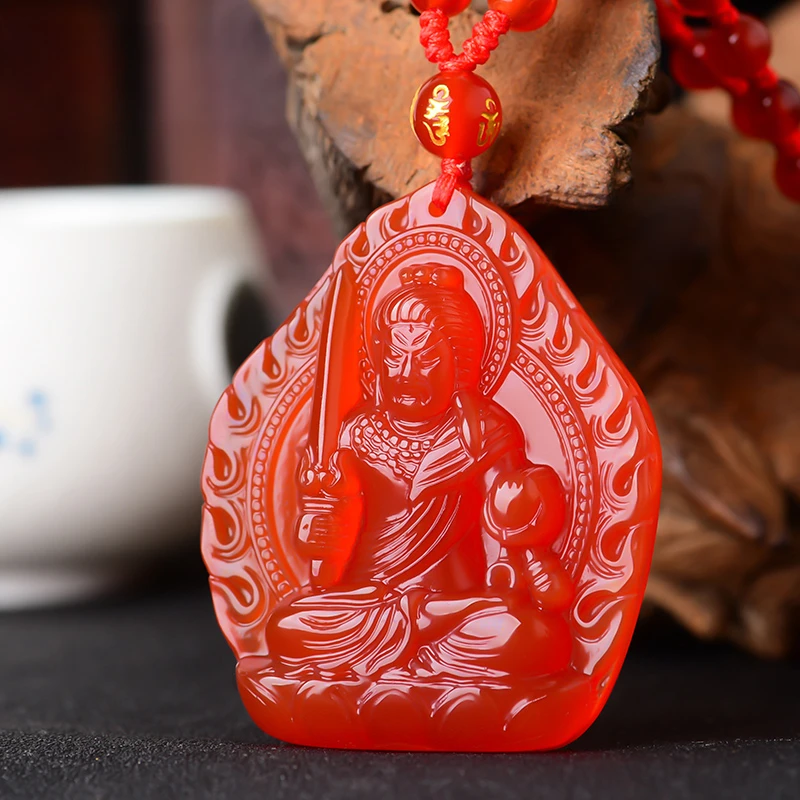 天然红玛瑙吊坠生肖属鸡本命佛不动尊菩萨护身挂坠男女款蛇年礼物