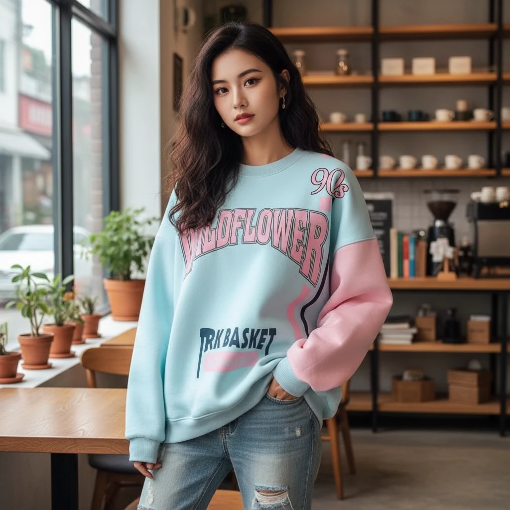 大码300斤小众美式潮牌字母印花圆领卫衣男女2025款加绒情侣上衣