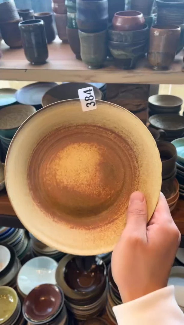 【闪购商品】瓷片384  磨砂黄手工盘1个