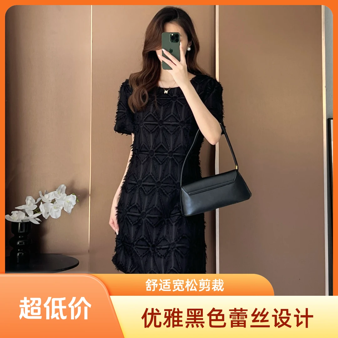 黑色连衣裙女时尚夏季小个子文艺复古短裙少女风小黑裙夏季赫本风