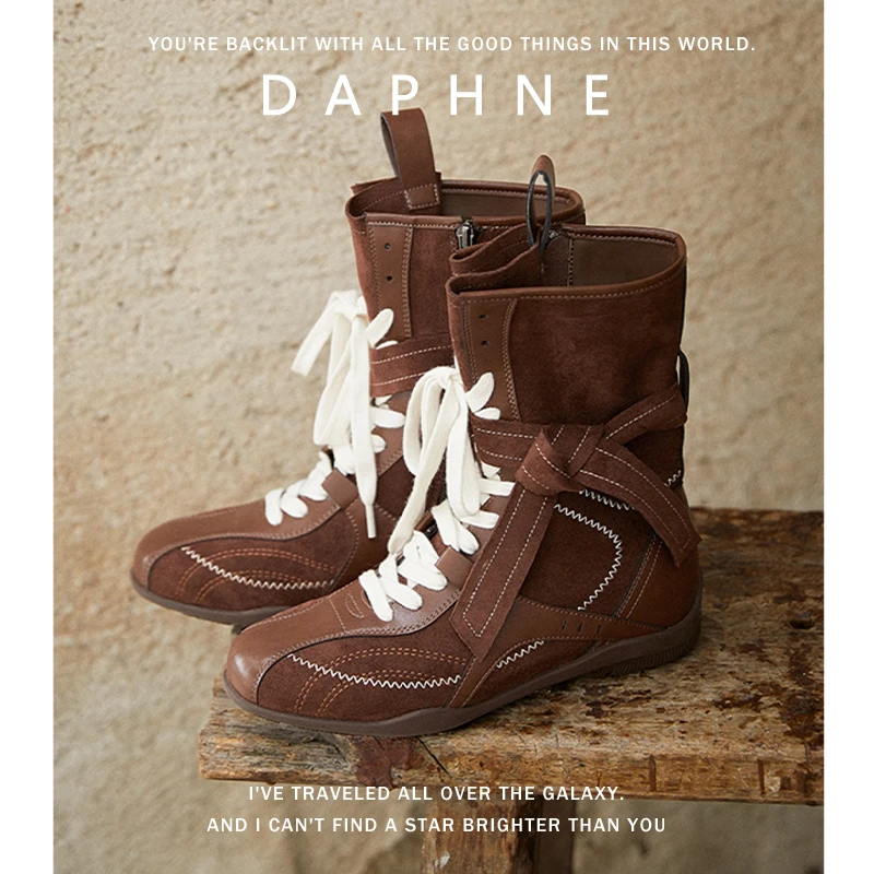 达芙妮拳击靴4.7cm内增高~绒面美拉德短筒靴女运动风复古德训鞋子