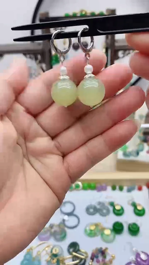 银S925镶嵌和田玉耳饰134