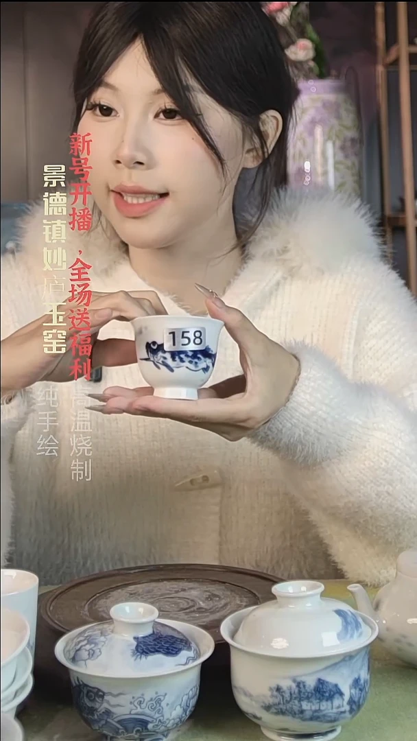 盘陶妙庐玉窑鸡心杯158微瑕