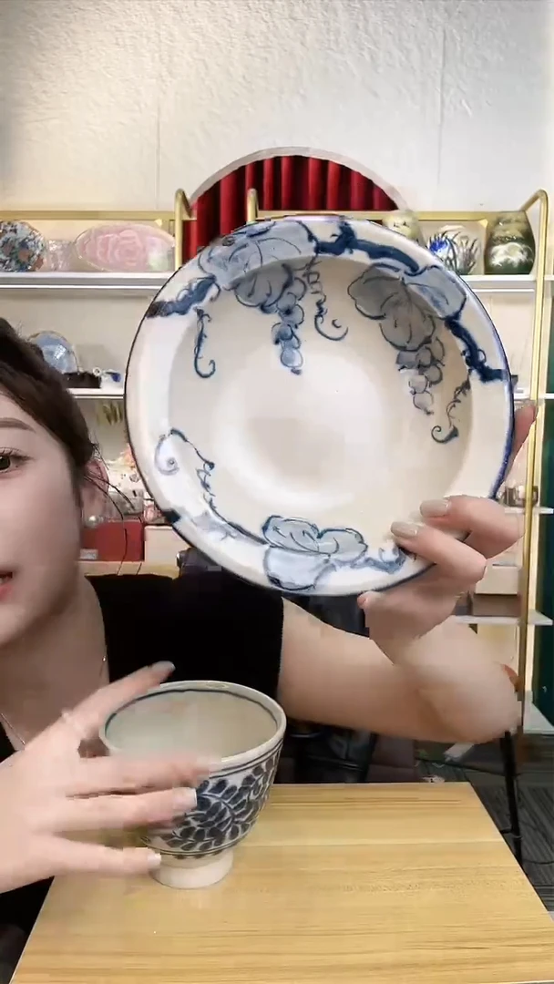 盘宗山家手绘陶瓷汤盘草帽盘19.5cm