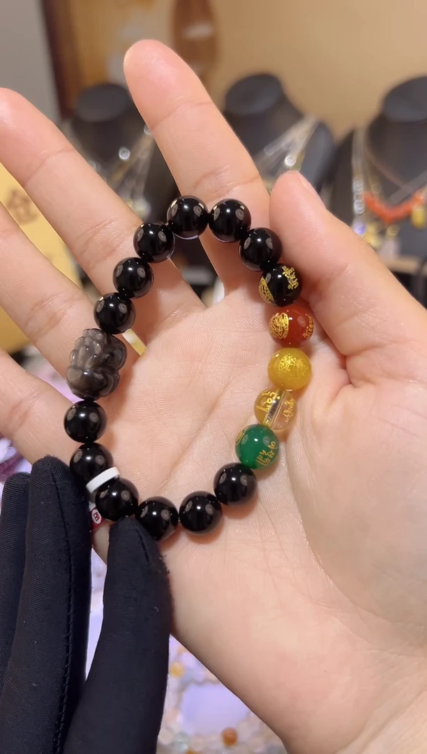 【闪购商品】水晶手串银S925镶嵌黑曜石手串
