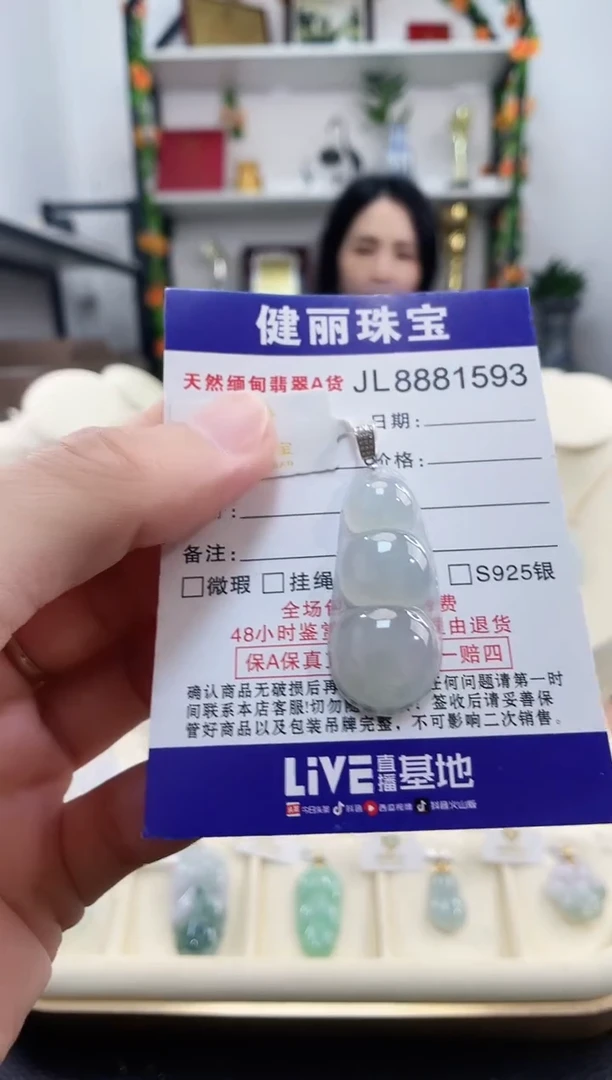 颈饰18K金镶嵌翡翠天然缅甸翡翠 富贵豆(一物一证)+银链