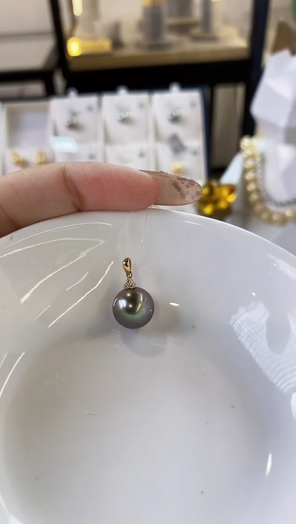吊坠(不含链)18K金镶嵌海水珍珠10-11大溪地黑珍珠吊坠
