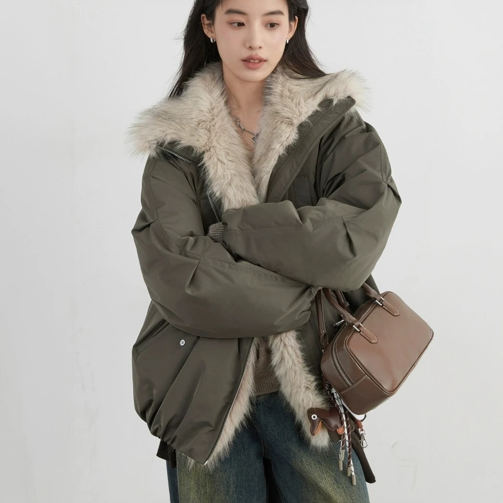 CHICVEN2025冬季新款环保毛领派克服巴恩风棉衣棉袄外套