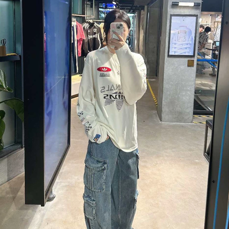 adidas MOTOLONGSLEEVE赛车风纯棉运动宽松长袖T恤 KH1200