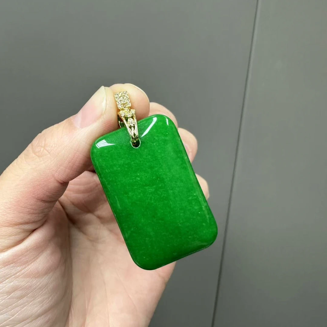 翡翠14k老坑领带扣头无事牌吊坠