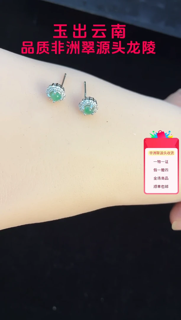 未镶嵌石英质玉（非洲翠）耳钉耳钉（多样性发货其一）