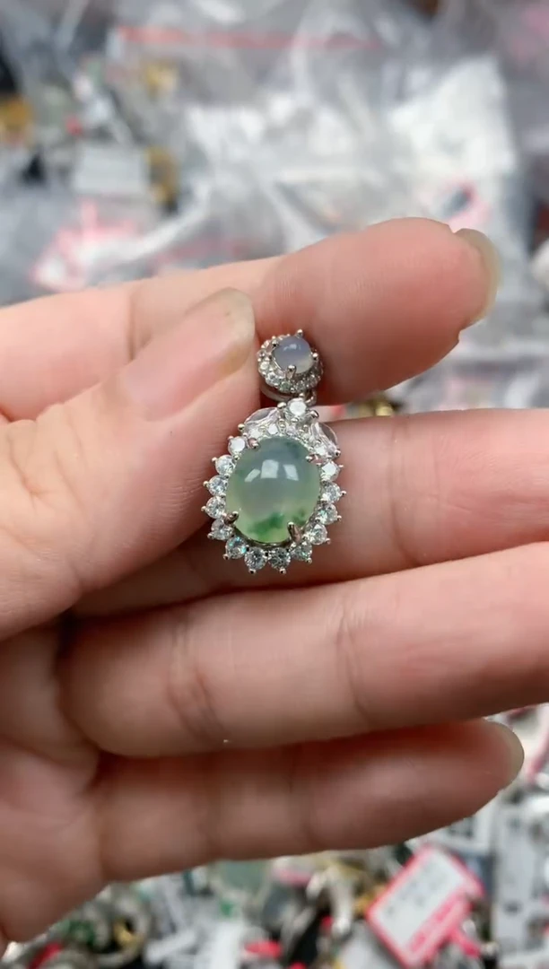 翡翠戒指银S925镶嵌天然A货缅甸翡翠